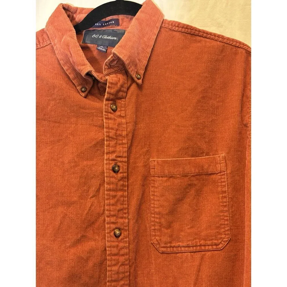 OC 8 Clothiers Size XL Men's Long Sleeve Orange‎ Heavy Button Up Shirt C29